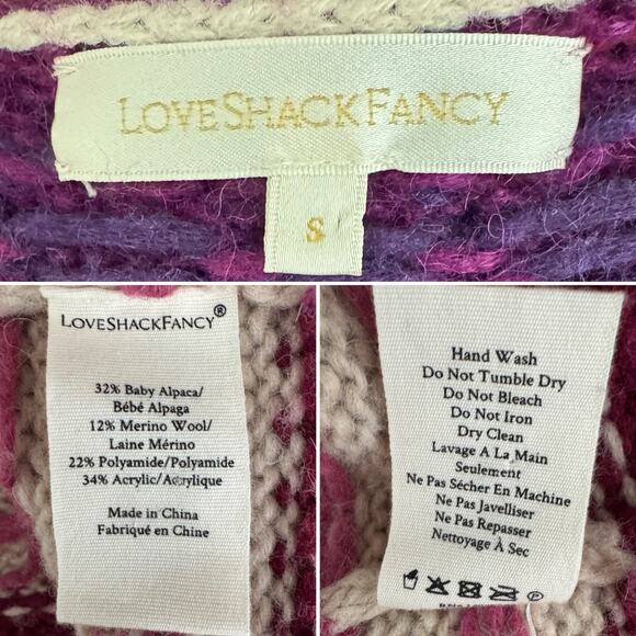 LoveShackFancy Deena Cardigan Sweater Prune heart flower wool alpaca size small - Picture 11 of 14